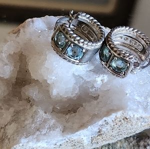Women's 925 Huggie Style Blue Topaz Lever Back Earrings